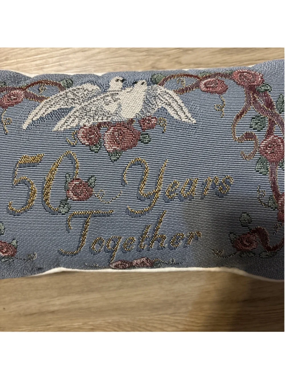 Decorative Pillow With “50 Years Together” On It 2 Doves &floral